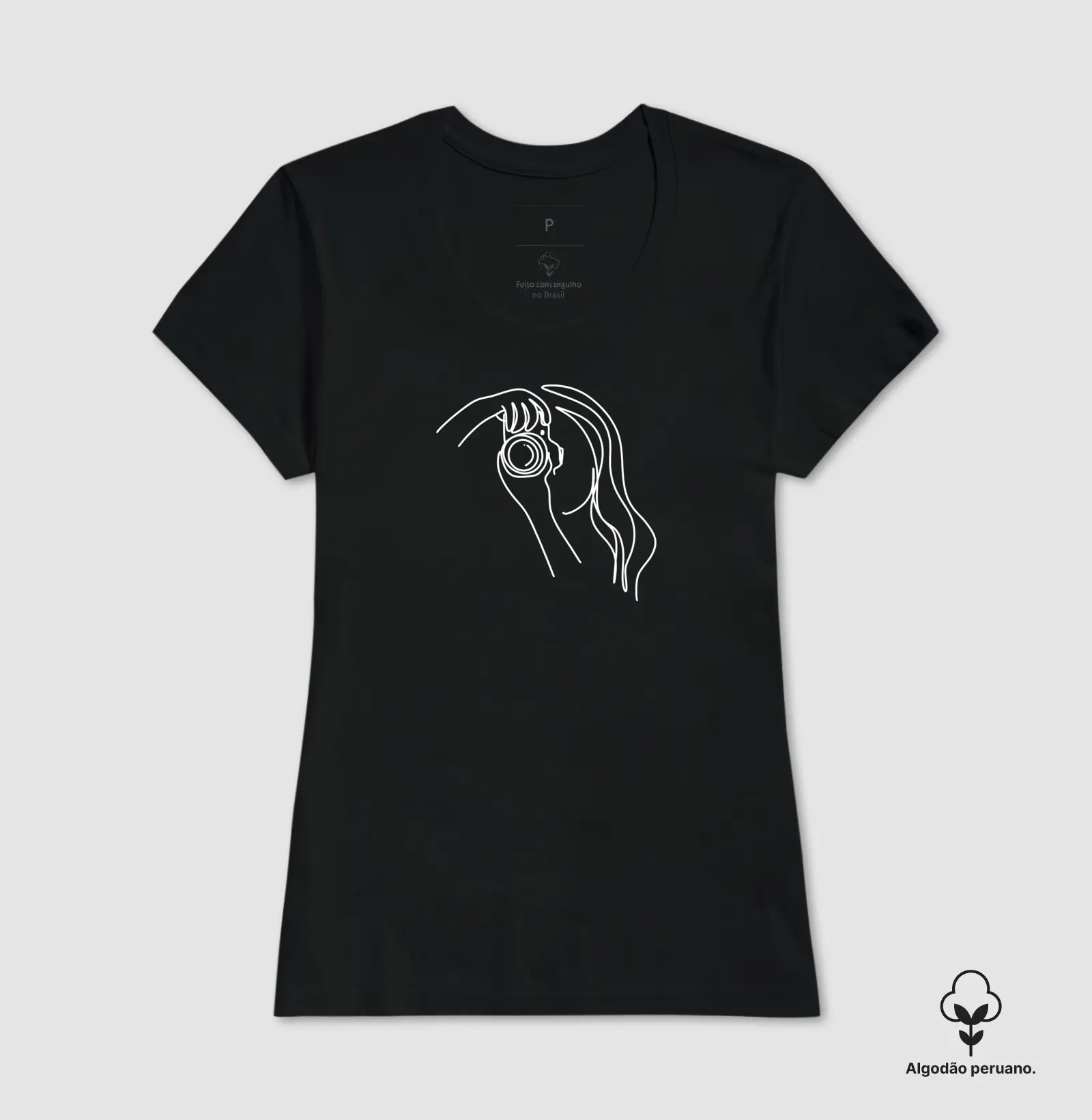 Camiseta Premium algodão Peruano mulher fotografando - Imagem 2