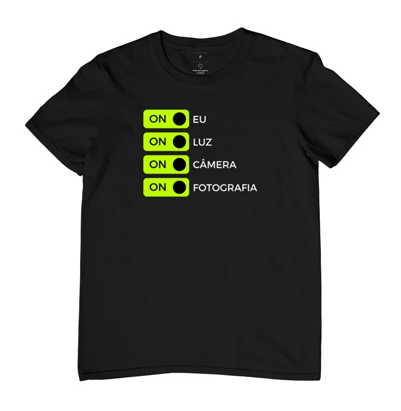 Camiseta on eu, on luz, on câmera & on fotografia  - Imagem 2