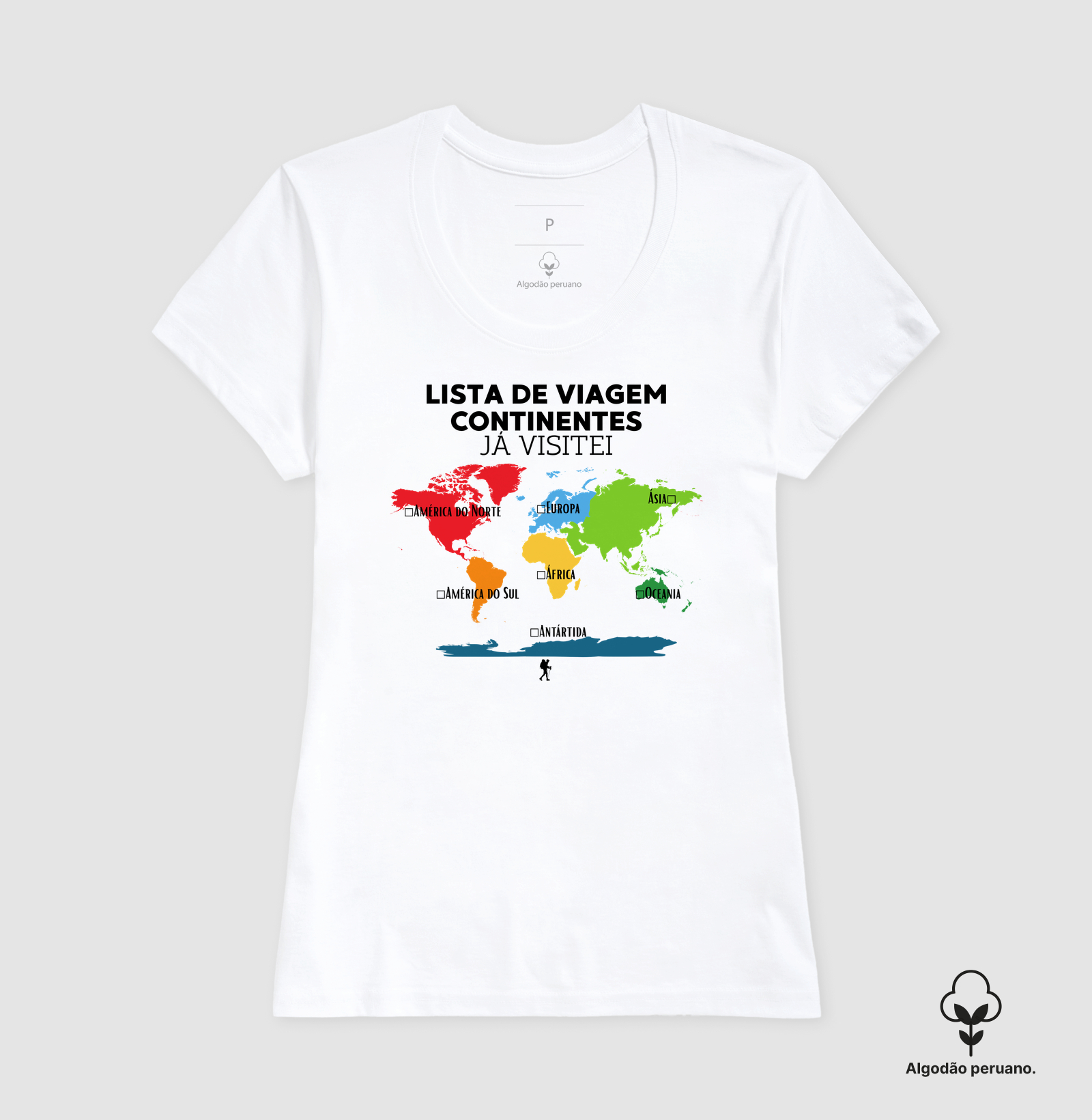 Camiseta Lista de Viagem Continentes Ja Visitei | Mapa Mundi Auto Personalizavel | Colecao Personalizaveis - Imagem 3