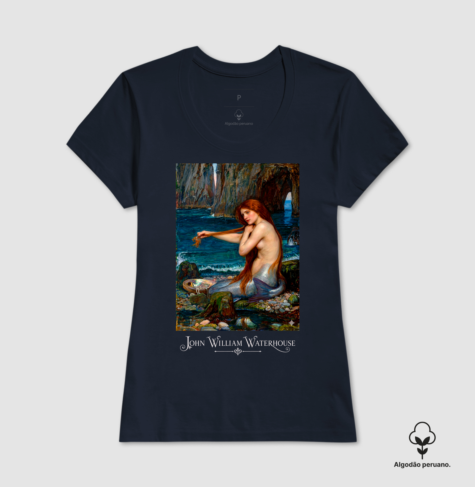 Camiseta em Algodão Peruano Mitologia Grega Sereia Waterhouse - Imagem 5
