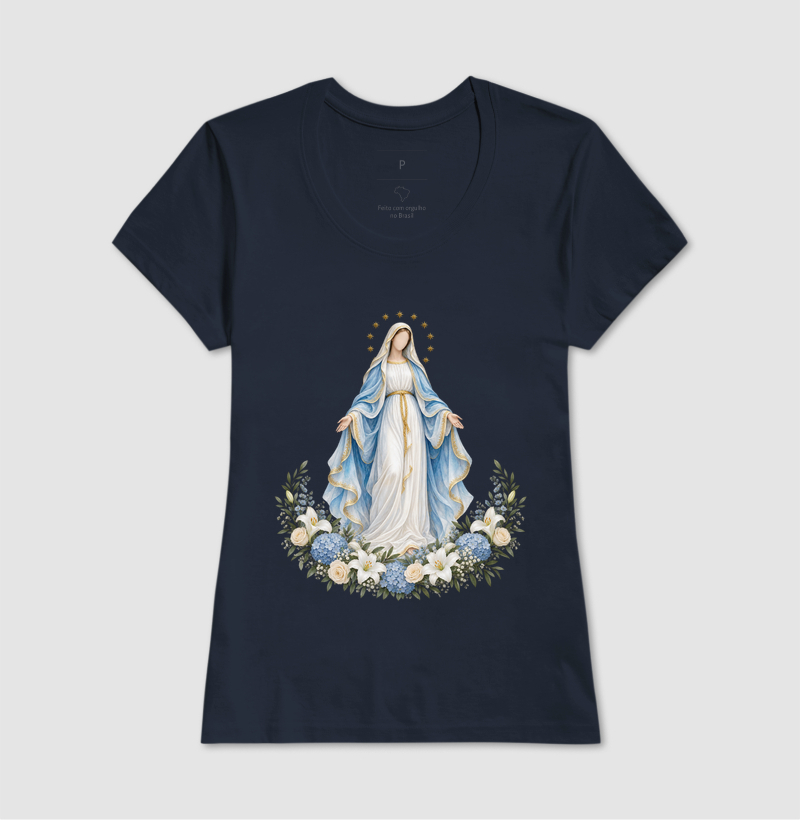 Nossa Senhora das Graças — Lírica Celeste com Coroa de Estrelas e Hortênsias - Imagem 7