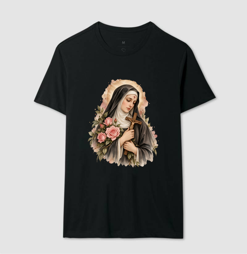 Santa Rita de Cássia — Aquarela Vinheta com Rosas e Crucifixo - Imagem 2
