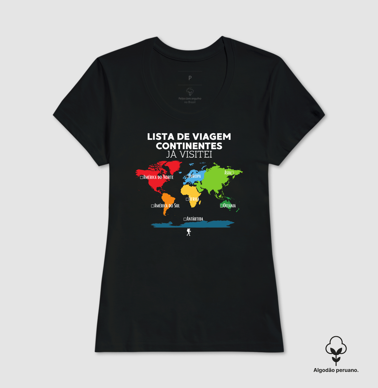 Camiseta Lista de Viagem Continentes Ja Visitei | Mapa Mundi Auto Personalizavel | Colecao Personalizaveis - Imagem 2