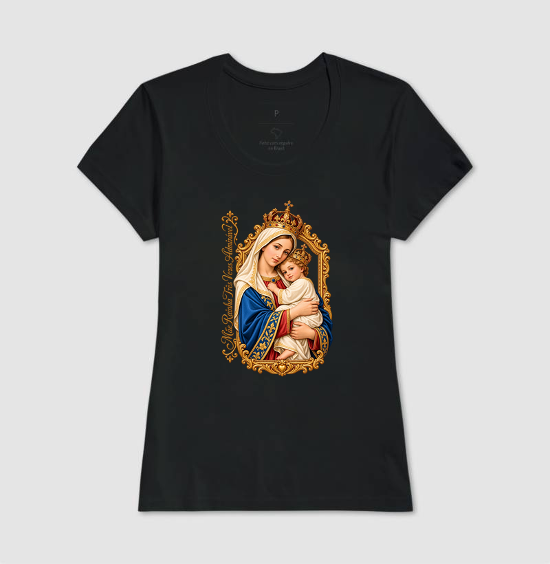 Camiseta Mãe Rainha Três Vezes Admirável Com Menino Jesus - Imagem 3