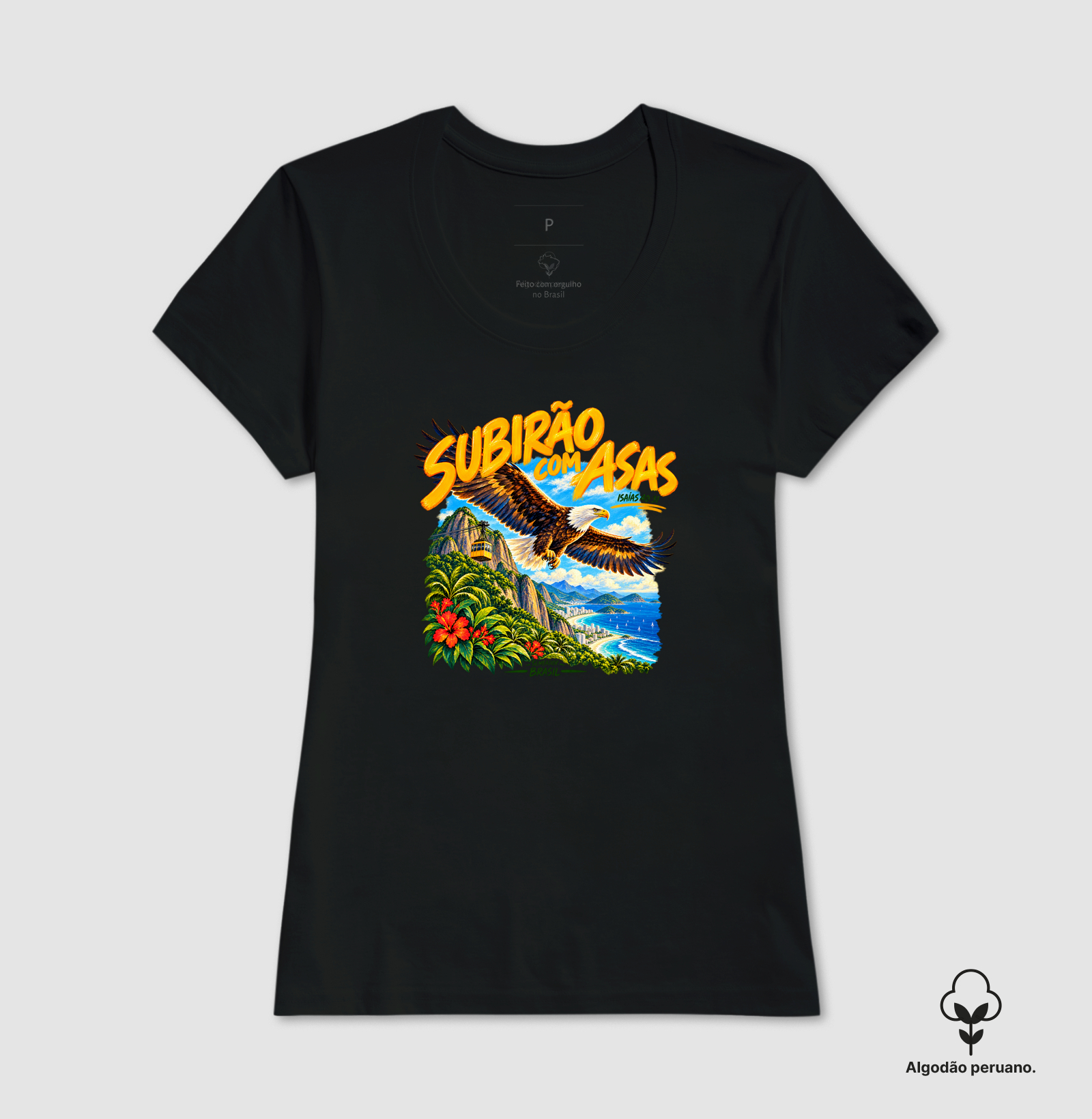 Camiseta Algodão Peruano Feminina Cristã Subirão com Asas