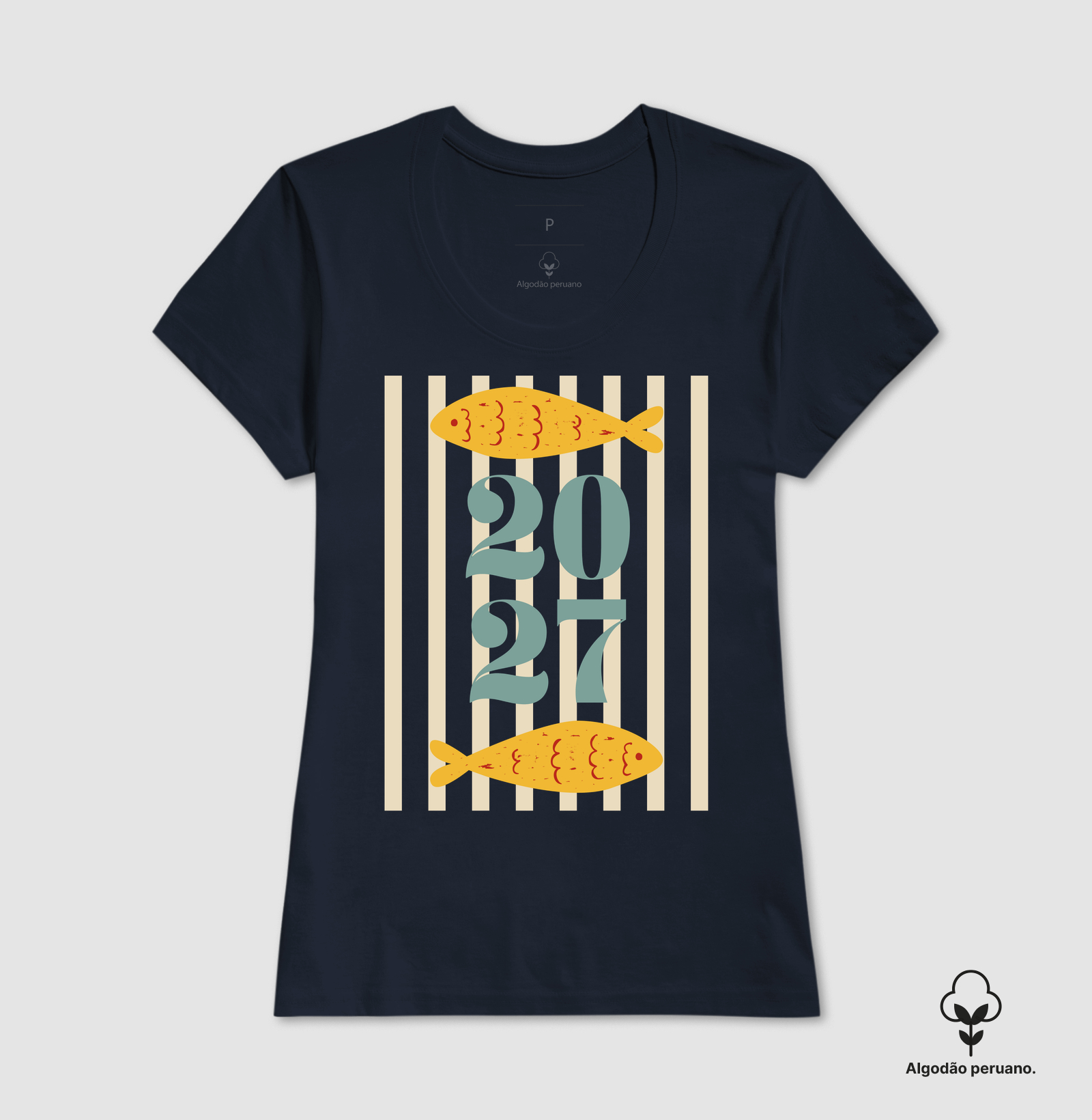 Camiseta Ano Novo 2027 Peixe Mediterrâneo Algodão Peruano - Imagem 7