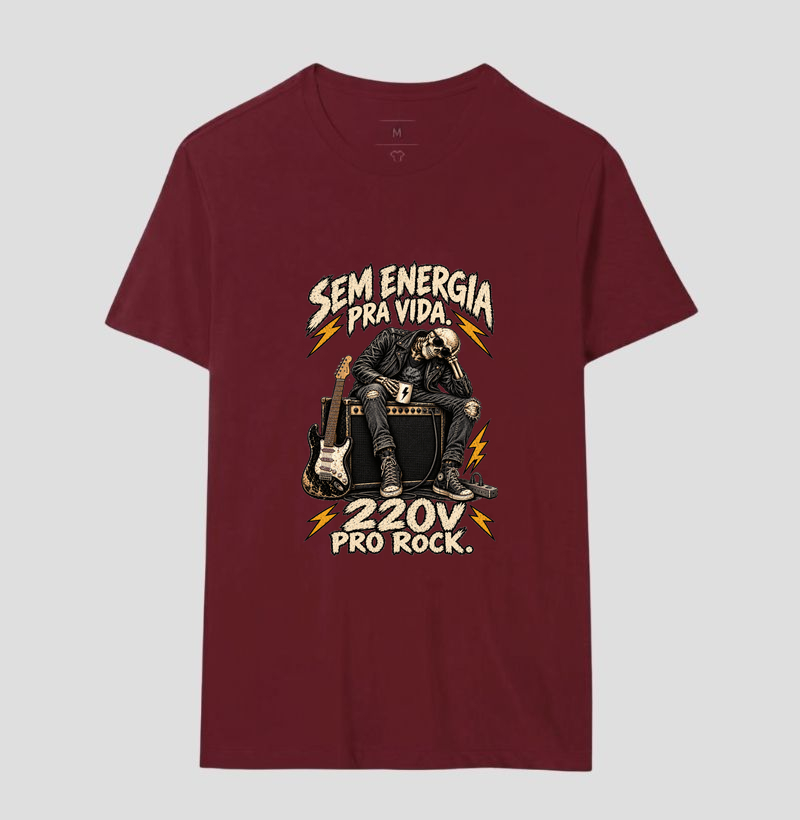 Camiseta Sem Energia Pra Vida 220V Pro Rock – Estampa Caveira Rocker e Guitarra - Imagem 14
