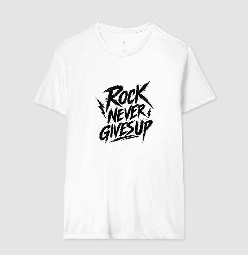 Camiseta Rock Never Gives Up – Estampa Rock em Letras Brancas Estilo Vintage - Imagem 4
