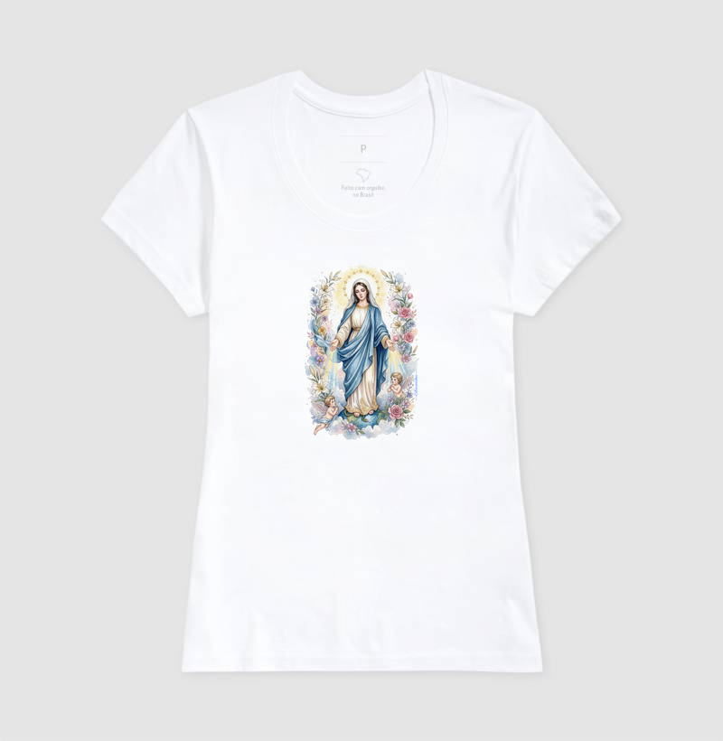 Camiseta Nossa Senhora das Graças - Raios de Luz e Anjos - Imagem 3