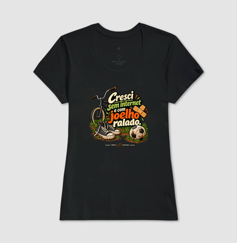 CRESCI SEM INTERNET E COM JOELHO RALADO - Modo capivara - Camiseta - Imagem 5
