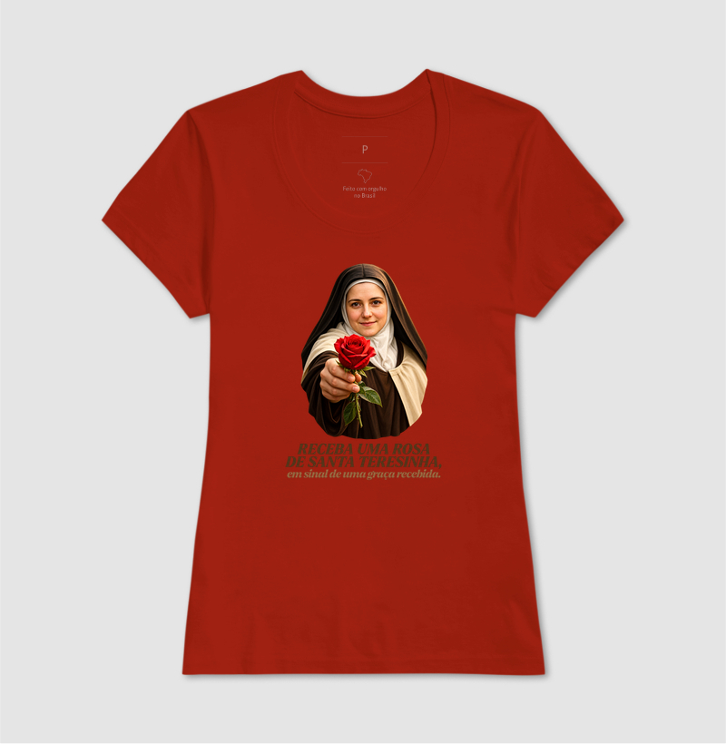 Camiseta Santa Teresinha do Menino Jesus Receba uma Rosa - Imagem 9