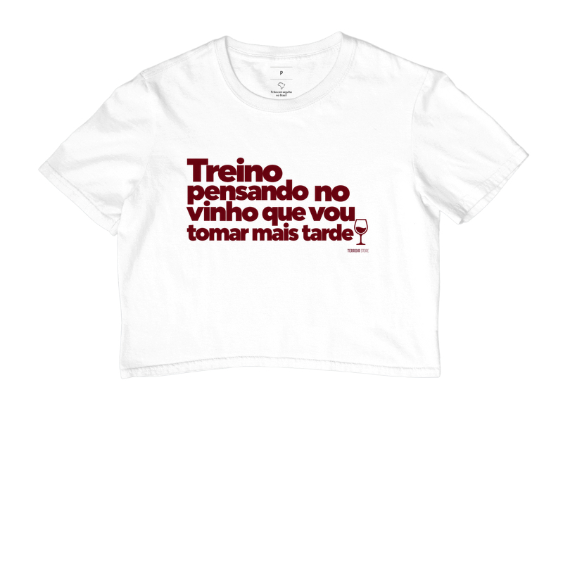 Camiseta Cropped Treino Pensando no Vinho – Frase Divertida de Vinho e Academia - Imagem 3