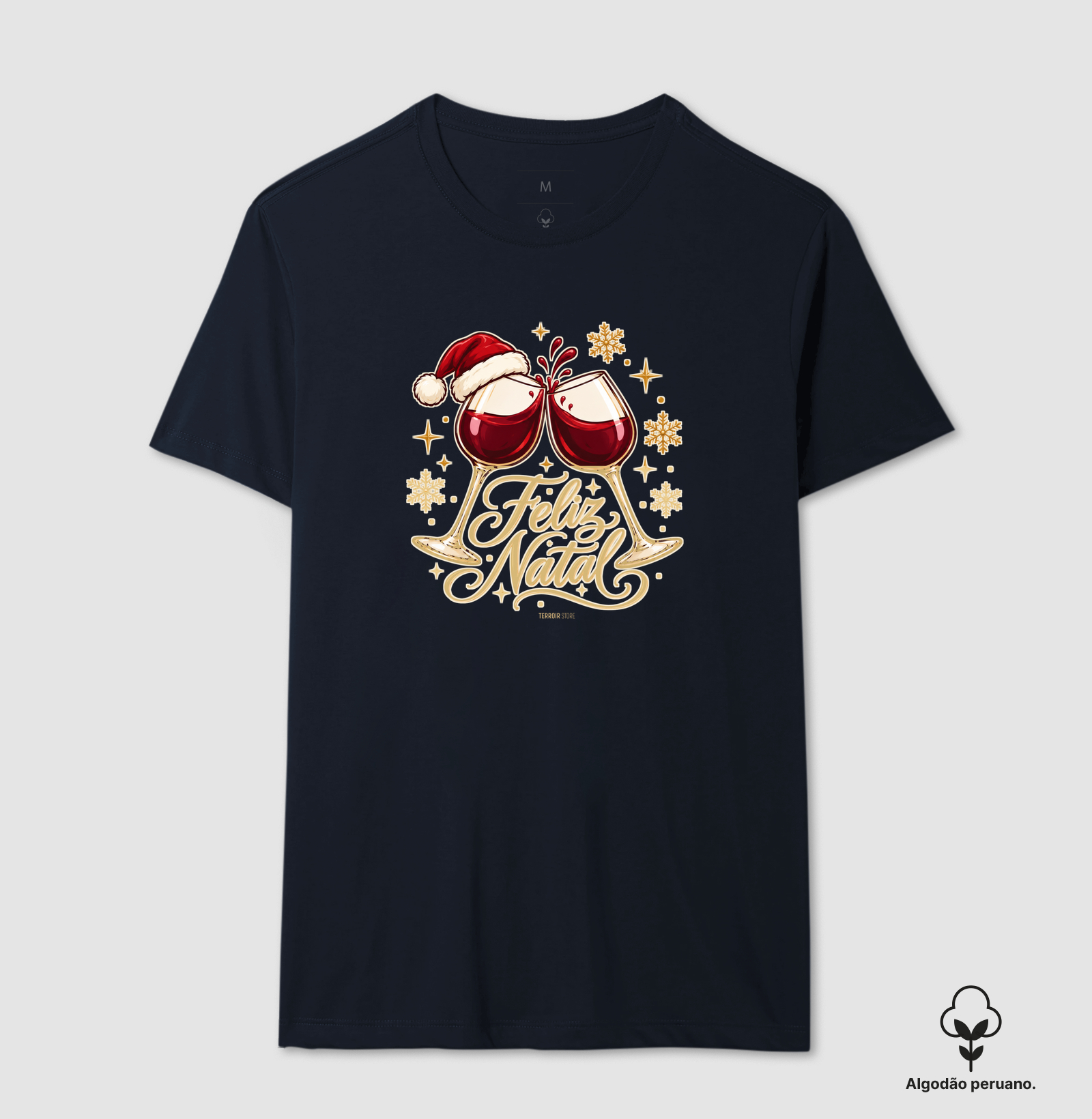 Camiseta Algodão Peruano Feliz Natal – Brinde de Taças de Vinho - Imagem 6