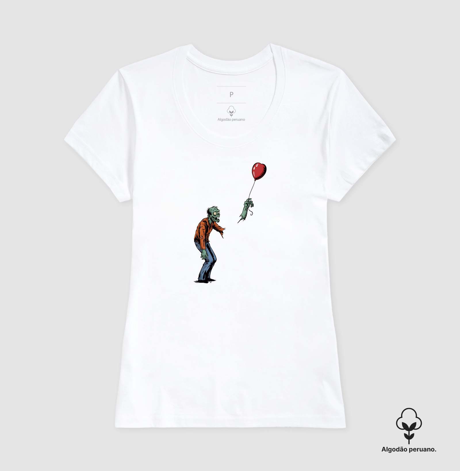 Camiseta Algodão Peruano Balão de Coração Zumbi - Imagem 6