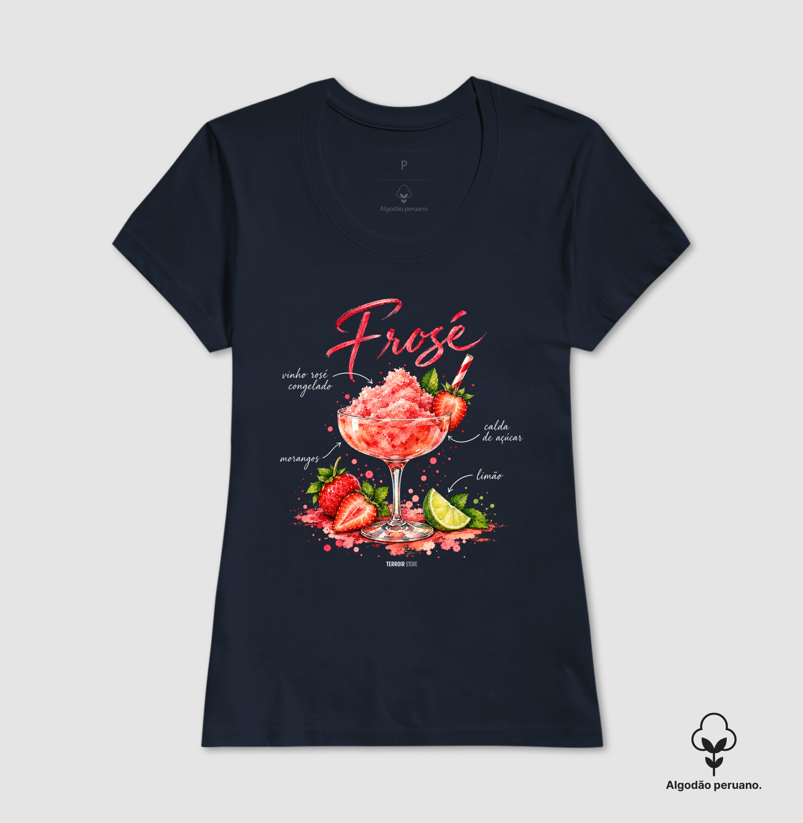 Camiseta Algodão Peruano Frosé – Drink com Vinho Rosé e Morango - Imagem 6