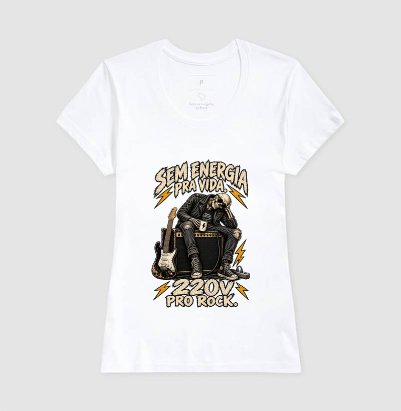 Camiseta Sem Energia Pra Vida 220V Pro Rock – Estampa Caveira Rocker e Guitarra - Imagem 5
