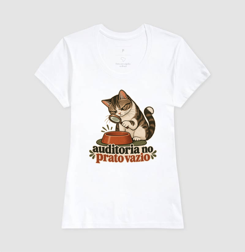 Camiseta Gato Comida "auditoria no prato vazio" | Pelo & Pano - Imagem 5