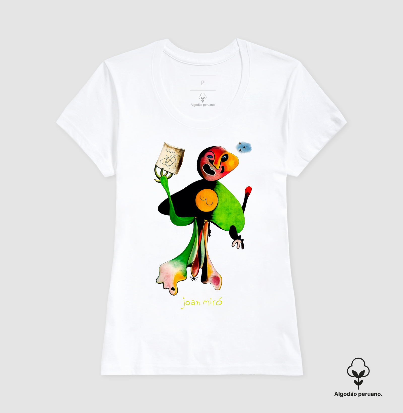 Camiseta Algodão Peruano Tanguis Joan Miró Homem com Cachimbo  - Imagem 5