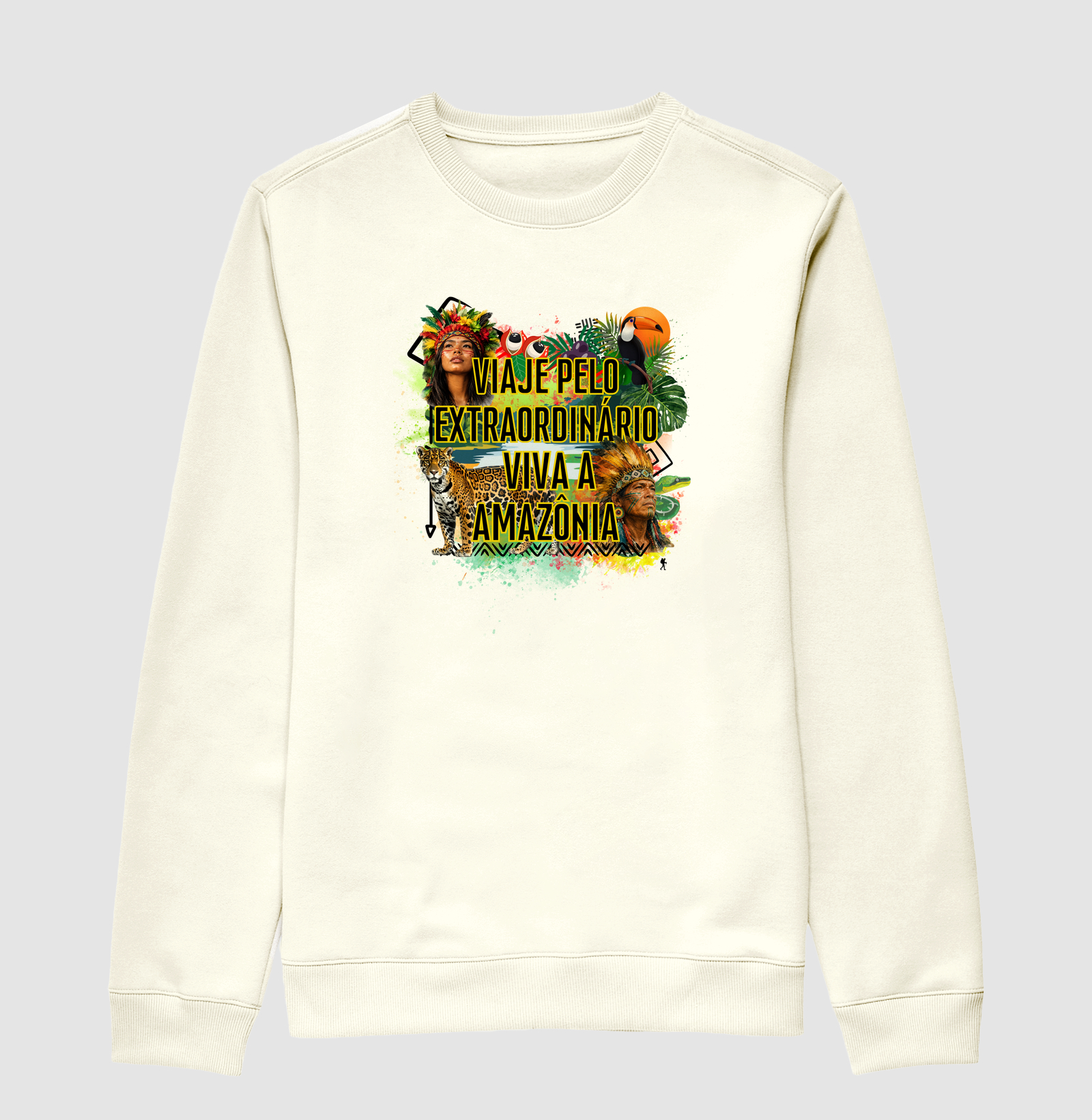 Camiseta Viaje pelo Extraordinario Viva a Amazonia | Onca Tucano Indigena | Colecao Viciados em Viagem - Imagem 2