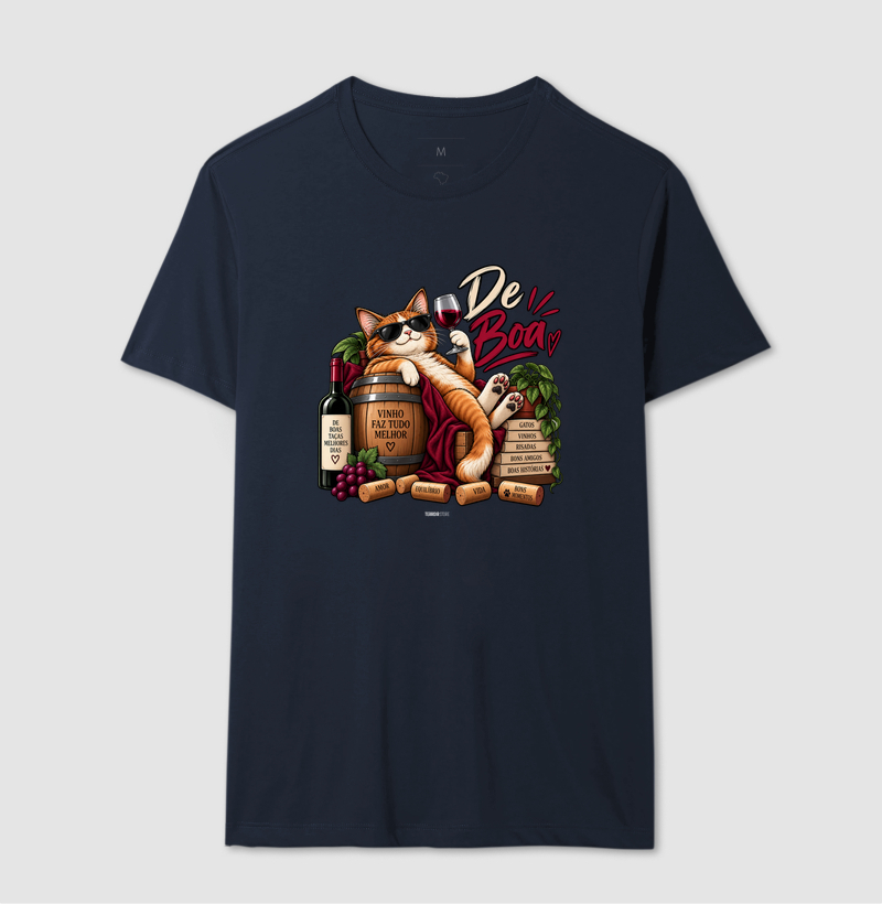 Camiseta “De Boa” Gato com Vinho – Estilo Relax & Life Mood - Imagem 6