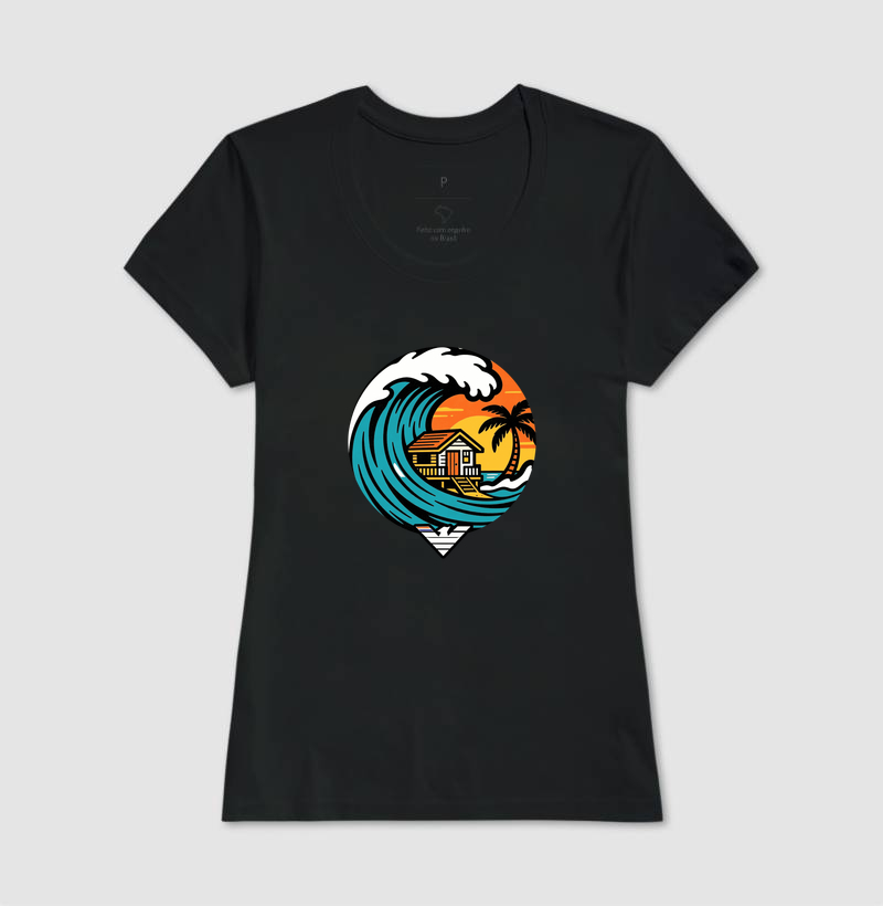 Paraíso no mar - estampa exclusiva.  Sente a brisa, ouça o som das ondas e leve a vibe do paraíso pra onde você for! Mais que uma camiseta - é levar o paraíso com você todo dia. - Imagem 3