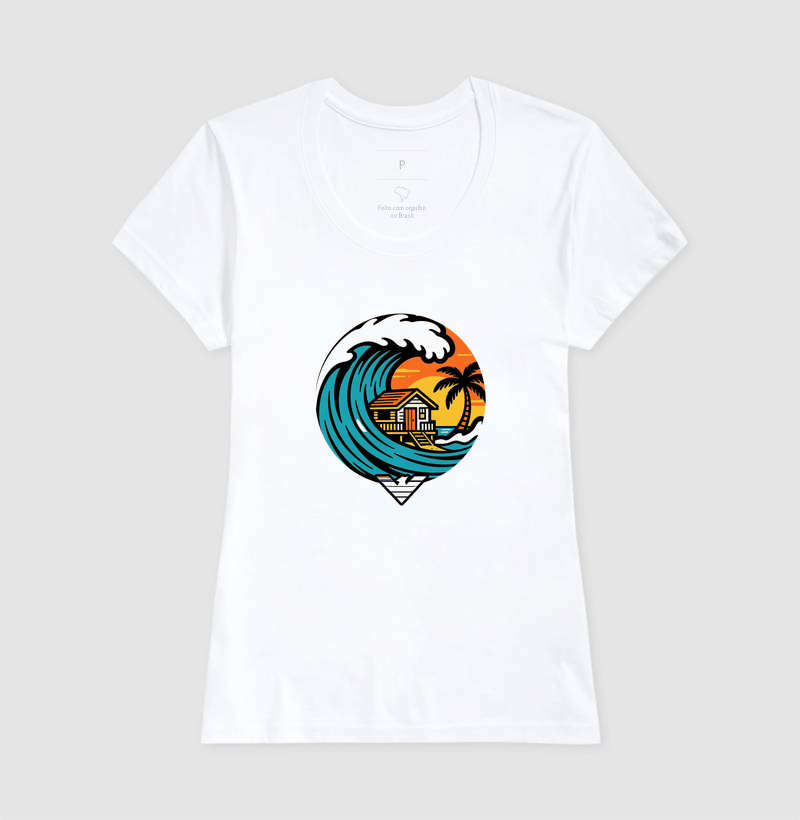 Paraíso no mar - estampa exclusiva.  Sente a brisa, ouça o som das ondas e leve a vibe do paraíso pra onde você for! Mais que uma camiseta - é levar o paraíso com você todo dia. - Imagem 5