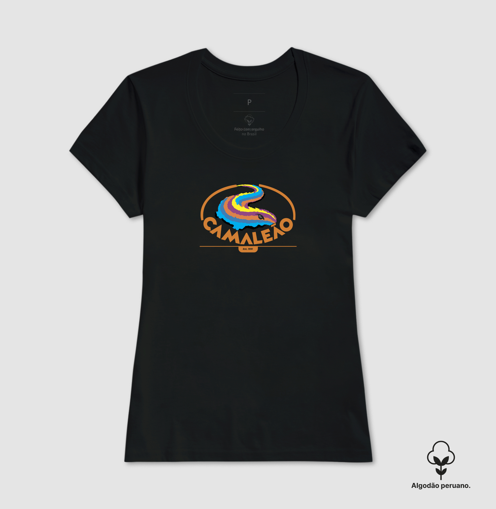 Camiseta Premium Feminina Camaleão - Marca 1991 - Camiseta Algodão Peruano