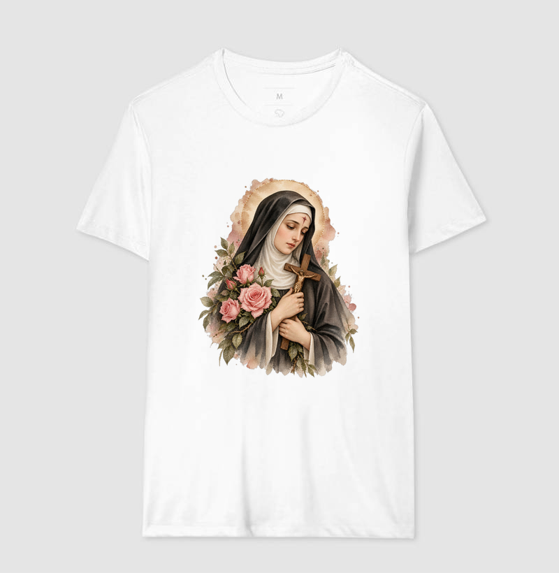 Santa Rita de Cássia — Aquarela Vinheta com Rosas e Crucifixo - Imagem 4