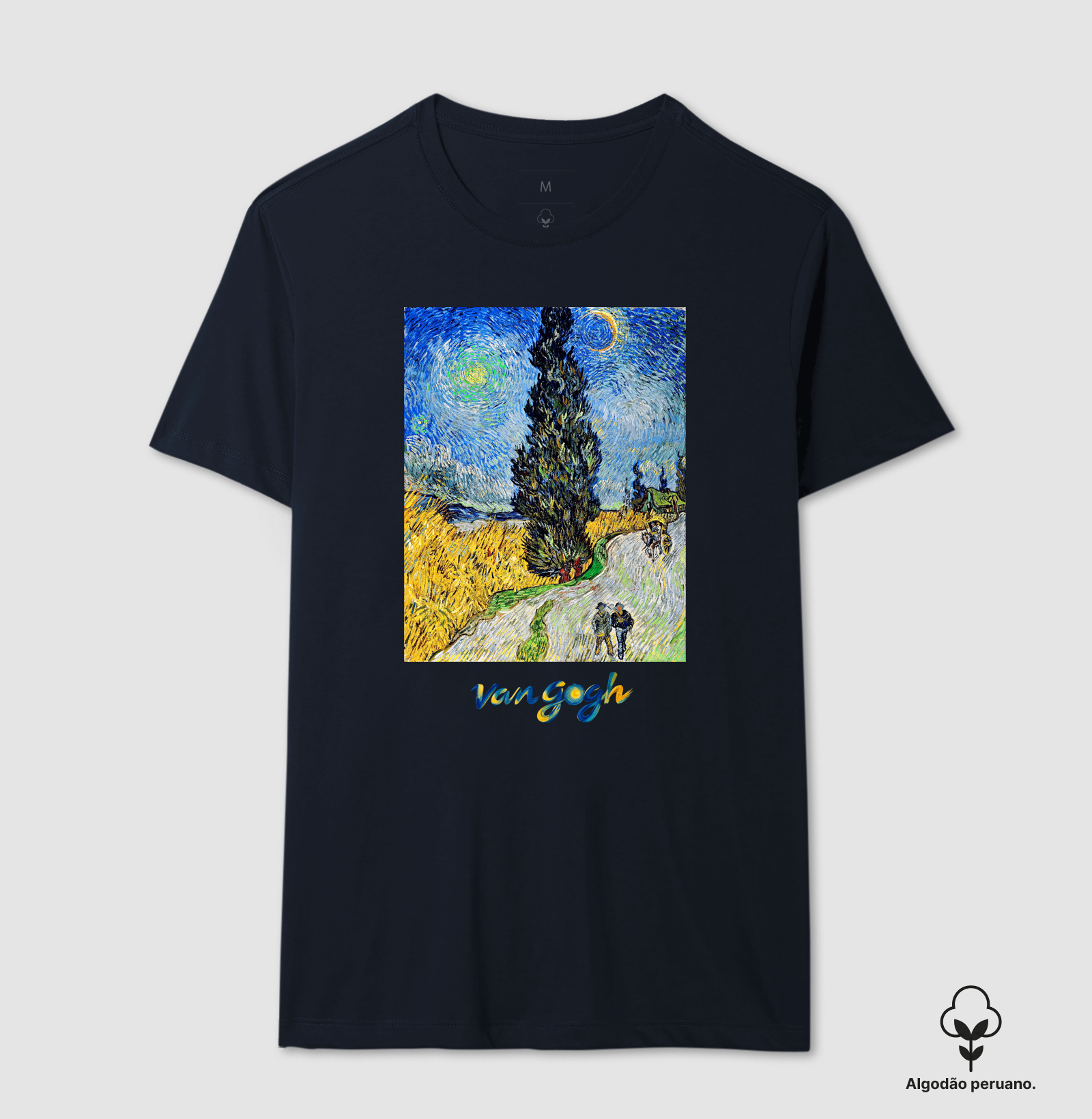 Camiseta Vincent Van Gogh Estrada Com Cipreste E Estrela Algodão Peruano - Imagem 2