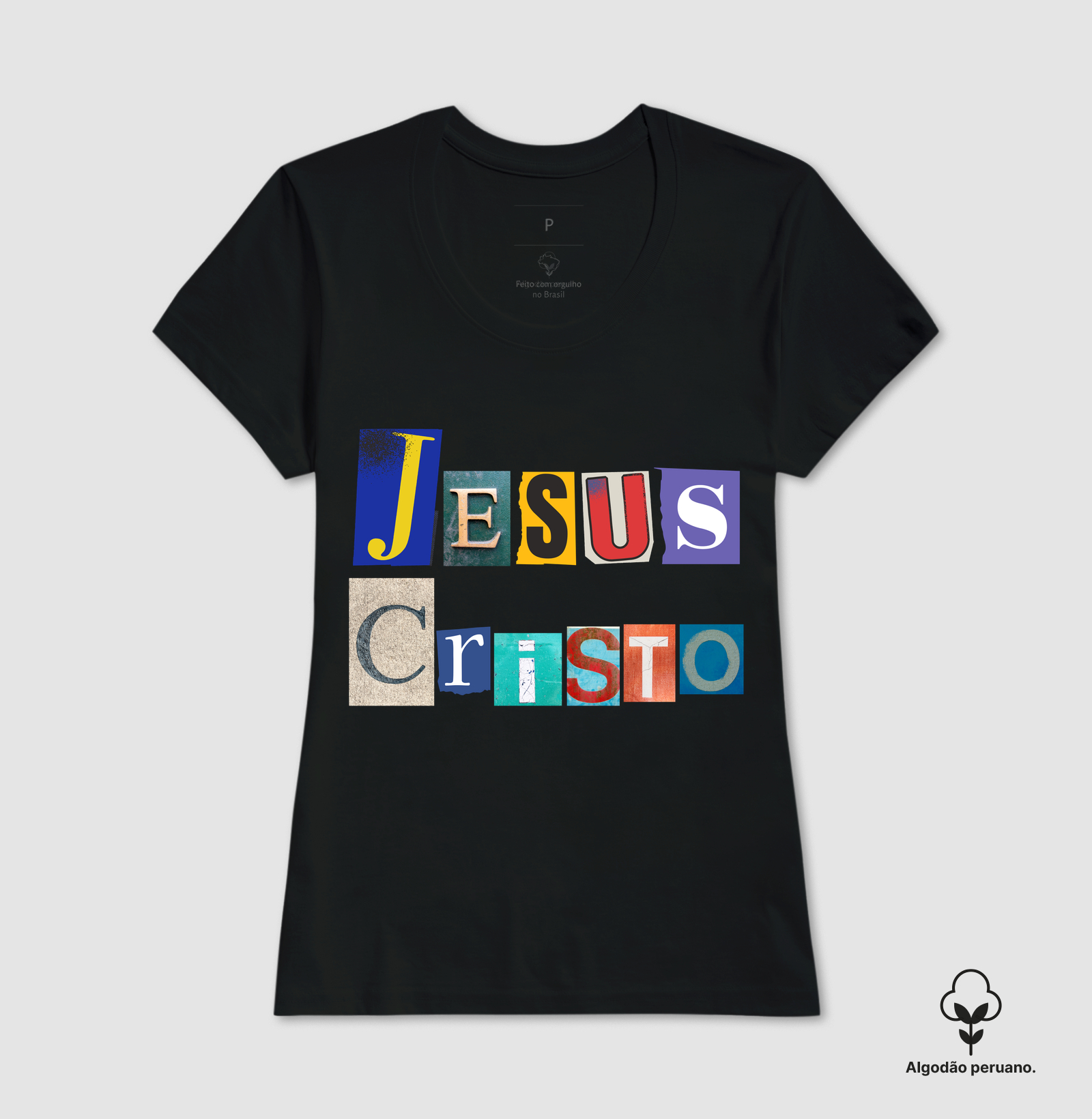 Camiseta Algodão Peruano Cristã Jesus Cristo Colagem - Imagem 9