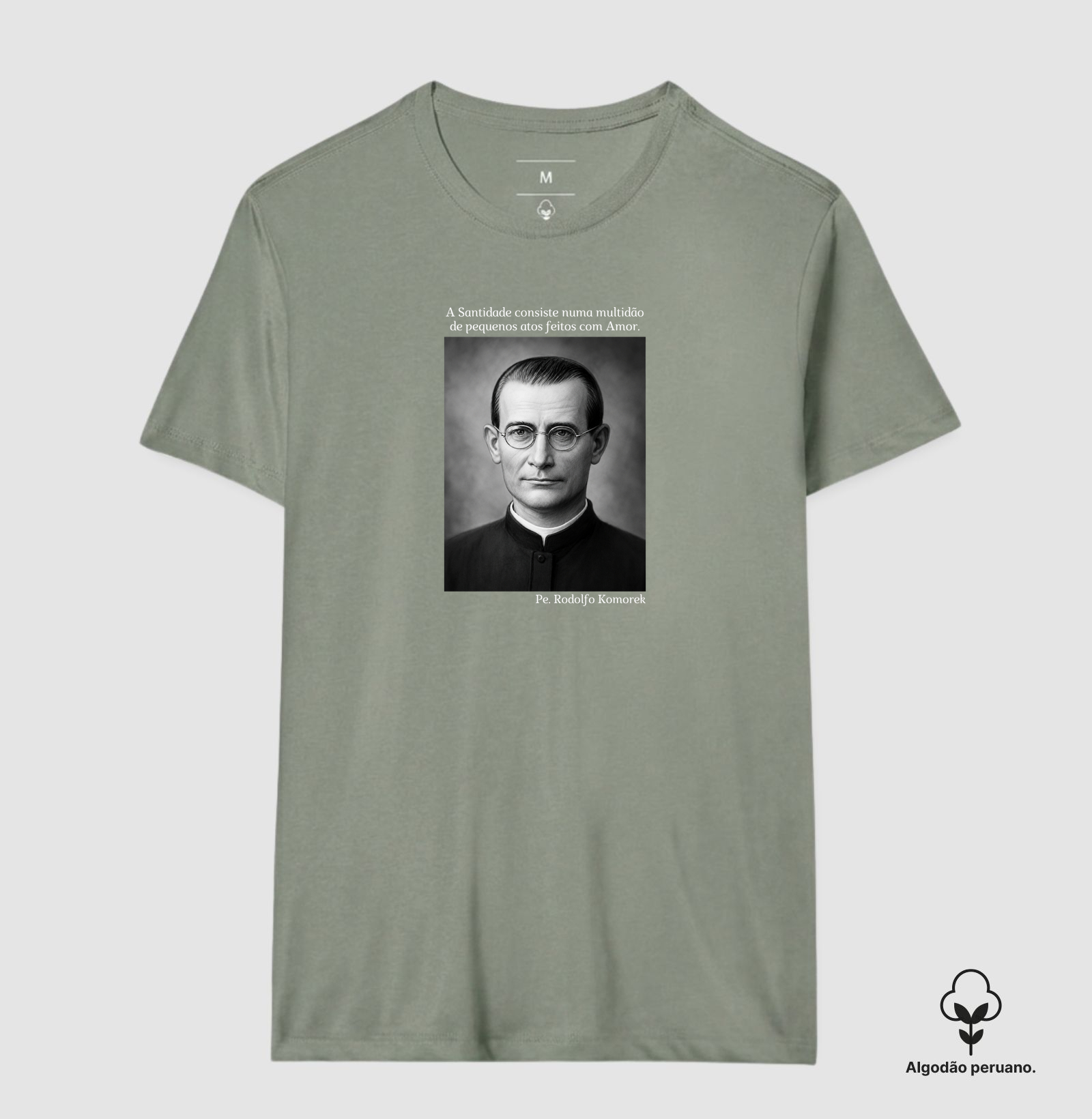 Camiseta Algodão Peruano Pe. Rodolfo Komorek (Preto e Branco) - Imagem 9