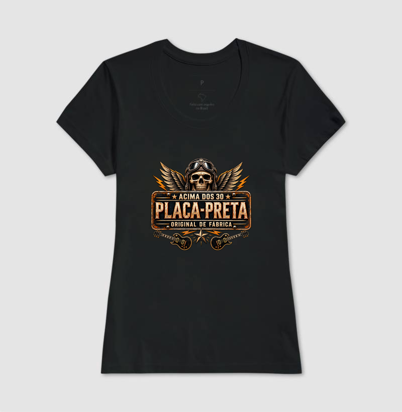 Camiseta Rock Placa Preta Acima dos 30 – Estampa Caveira Aviador e Guitarras - Imagem 3