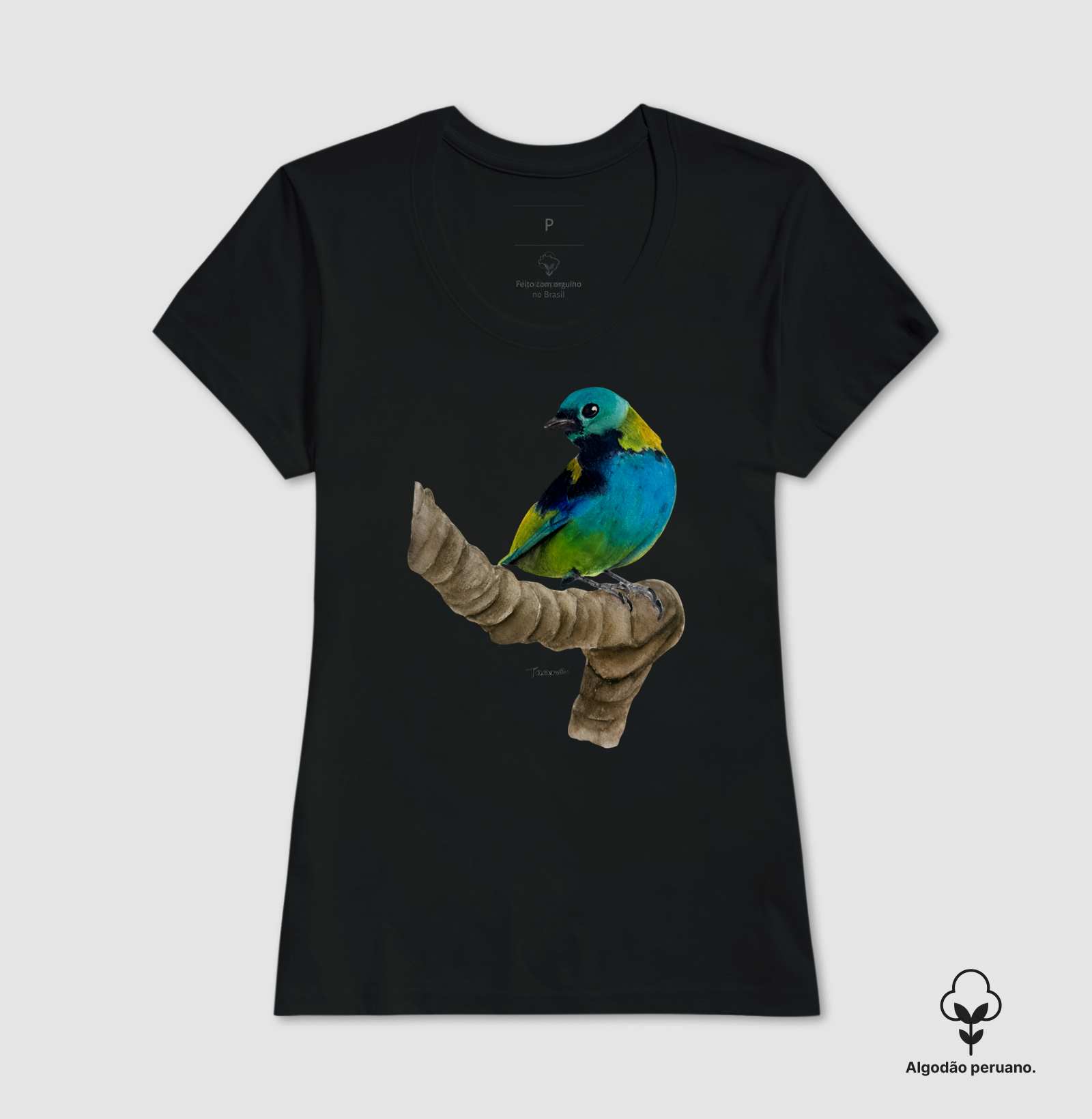 Camiseta Saíra-Sete-Cores – Aves do Brasil - Algodão Peruano - Imagem 8