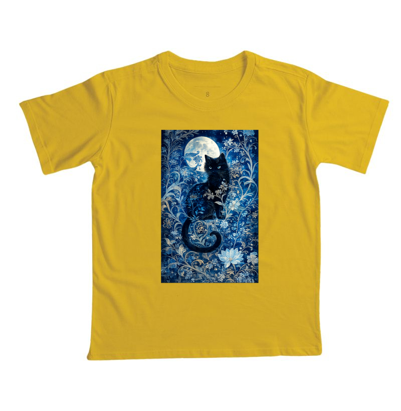 Camiseta Infantil Gato Preto e Luar Místico - Imagem 3