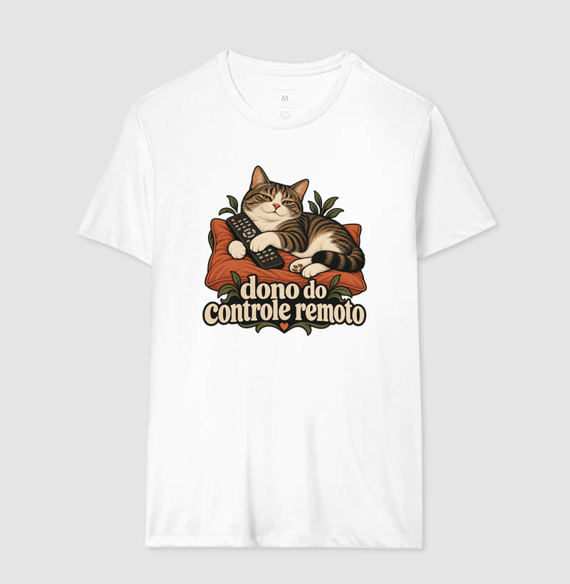 Camiseta Gato Humor "dono do controle remoto" | Pelo & Pano - Imagem 4