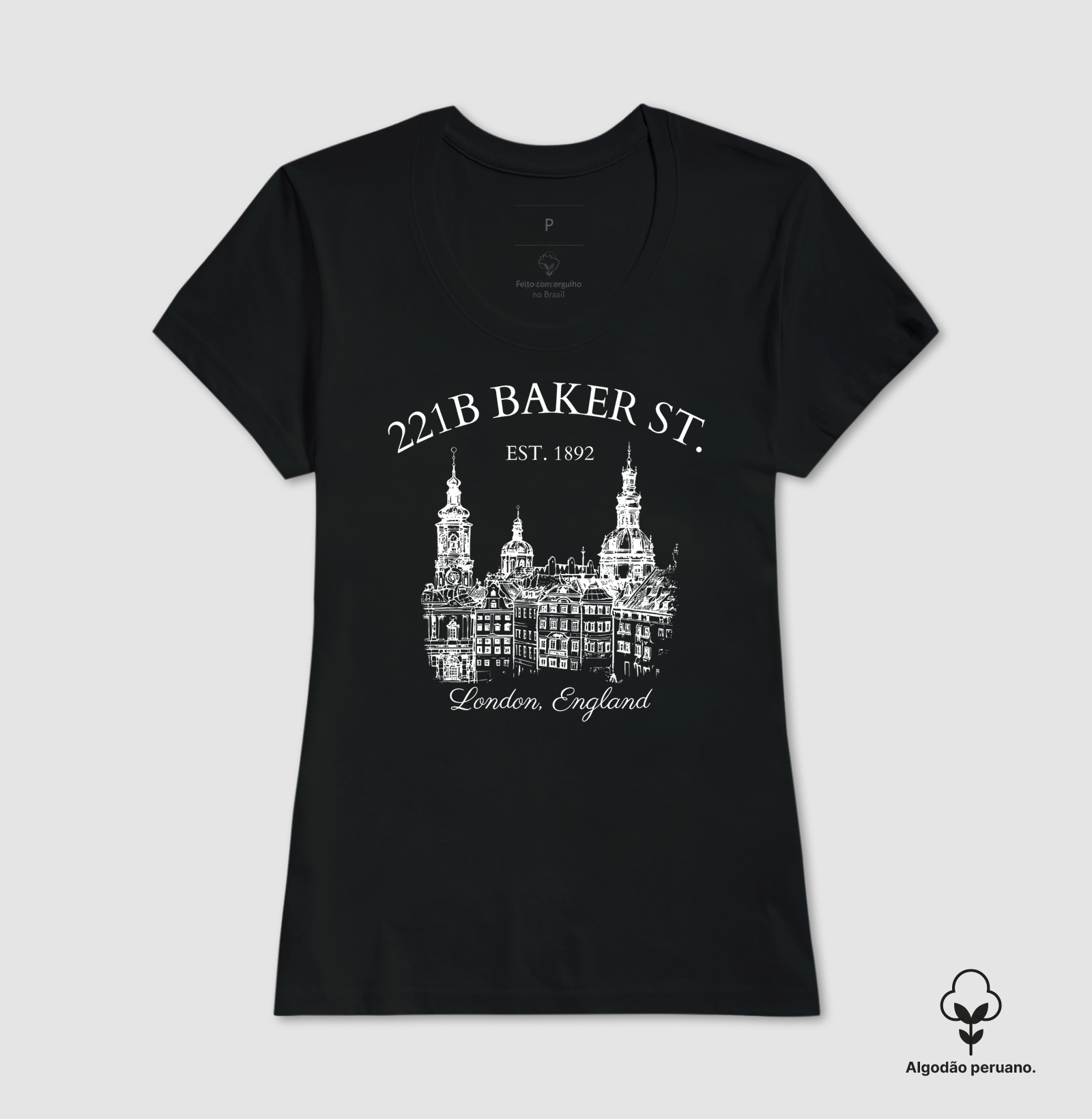 Camiseta Sherlock Holmes 221B Baker Street Literatura Inglesa Algodão Peruano   - Imagem 6