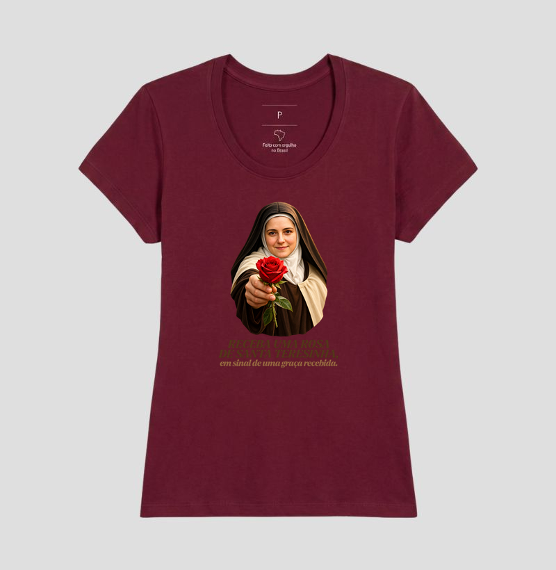 Camiseta Santa Teresinha do Menino Jesus Receba uma Rosa - Imagem 17