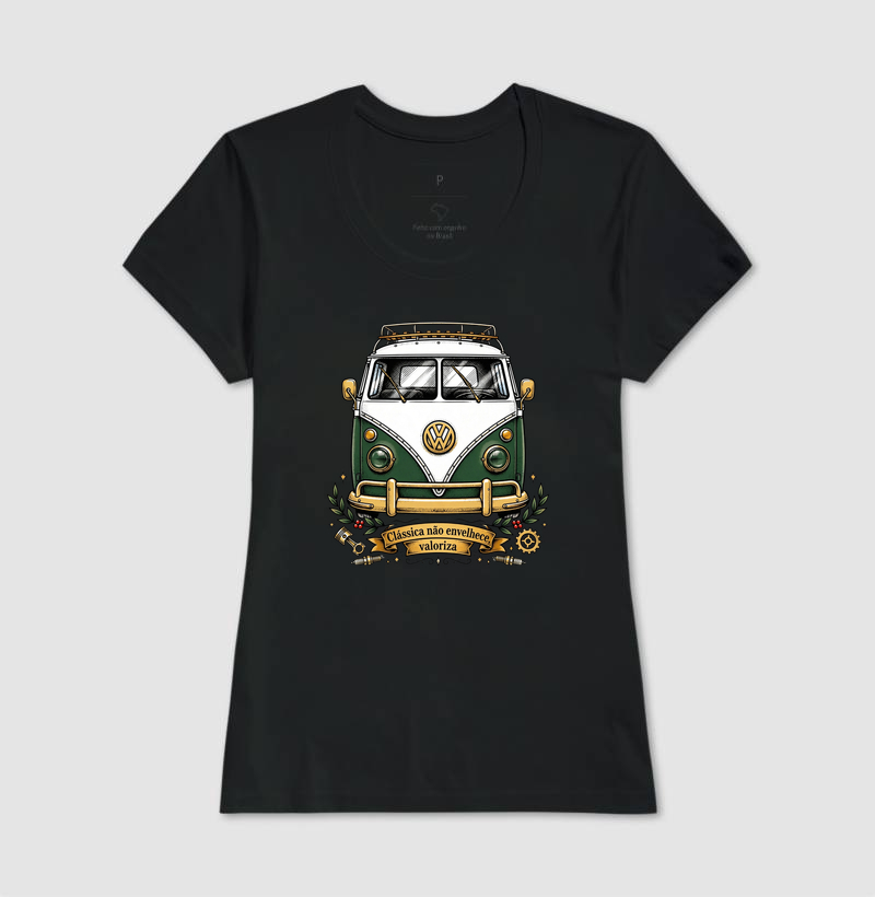 Kombi Clássica Não Envelhece Valoriza - Vintage VW Verde e Dourada - Imagem 3
