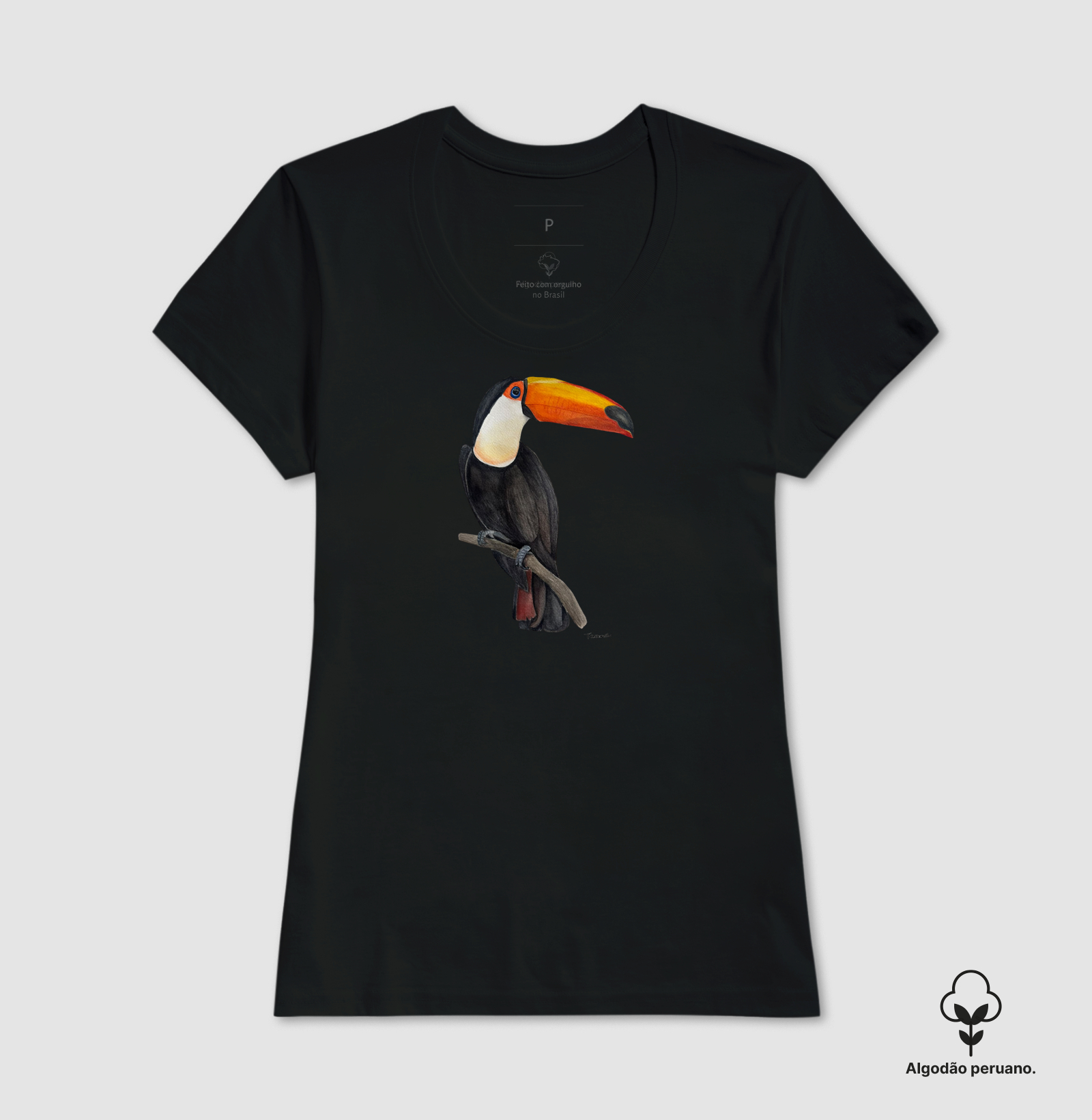Camiseta Tucano Brasileiro em Aquarela – Arte por Taana -  Algodão Peruano  - Imagem 6