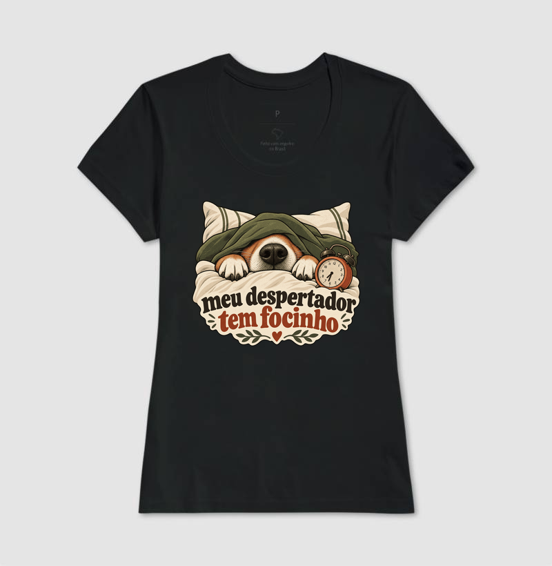 Camiseta Cachorro Humor "meu despertador tem focinho" | Pelo & Pano - Imagem 3