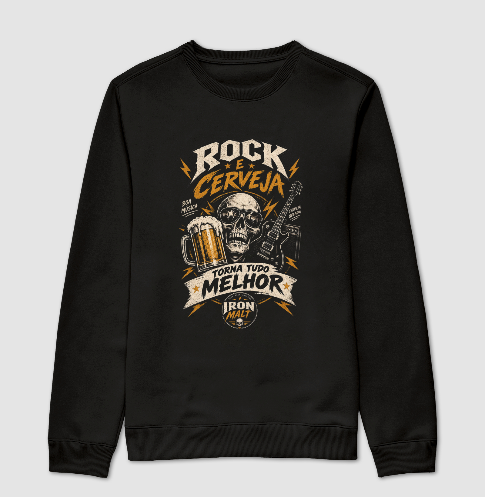 Moletom Rock e Cerveja Caveira com Guitarra – Estilo Rock’n Roll | Iron Malte - Imagem 2
