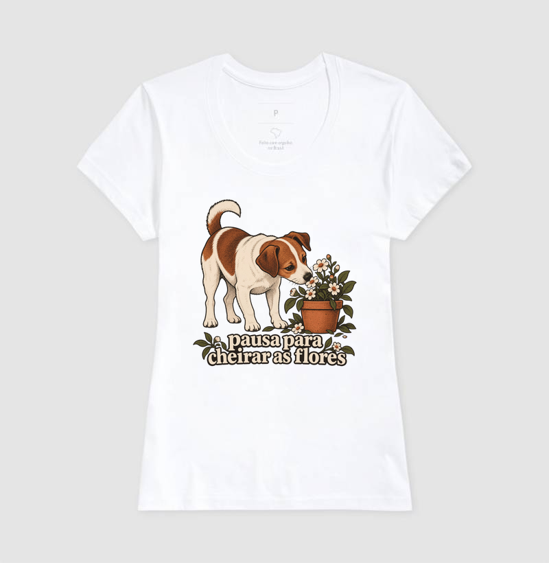 Camiseta Cachorro Flores "pausa para cheirar as flores" | Pelo & Pano - Imagem 5