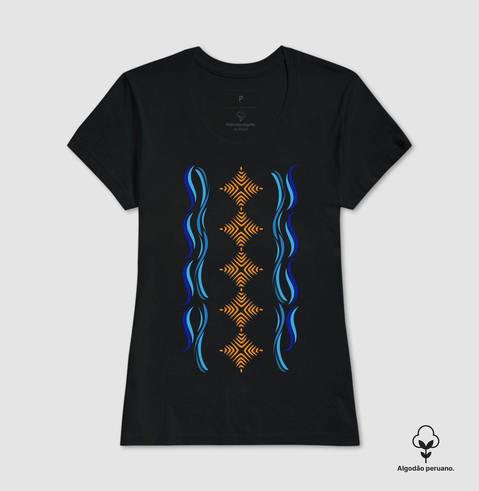 T-shirt Indígena- Grafismo Tsamata Piruara – A Escama que Guarda o Movimento do Rio - Imagem 7