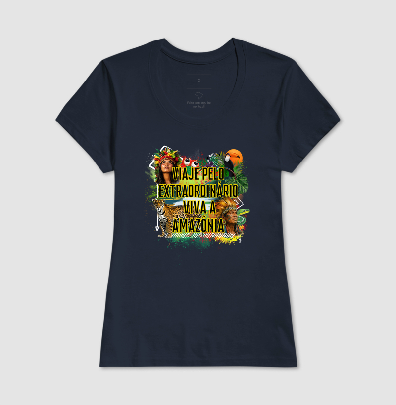 Camiseta Viaje pelo Extraordinario Viva a Amazonia | Onca Tucano Indigena | Colecao Viciados em Viagem - Imagem 10