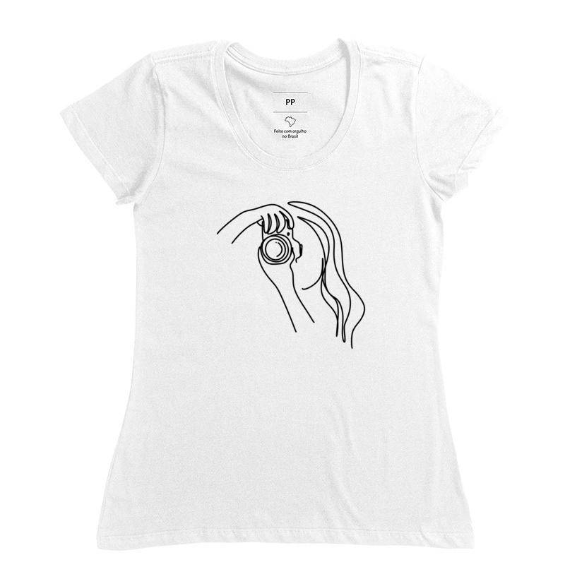 Camiseta feminina mulher fotografando - Imagem 3