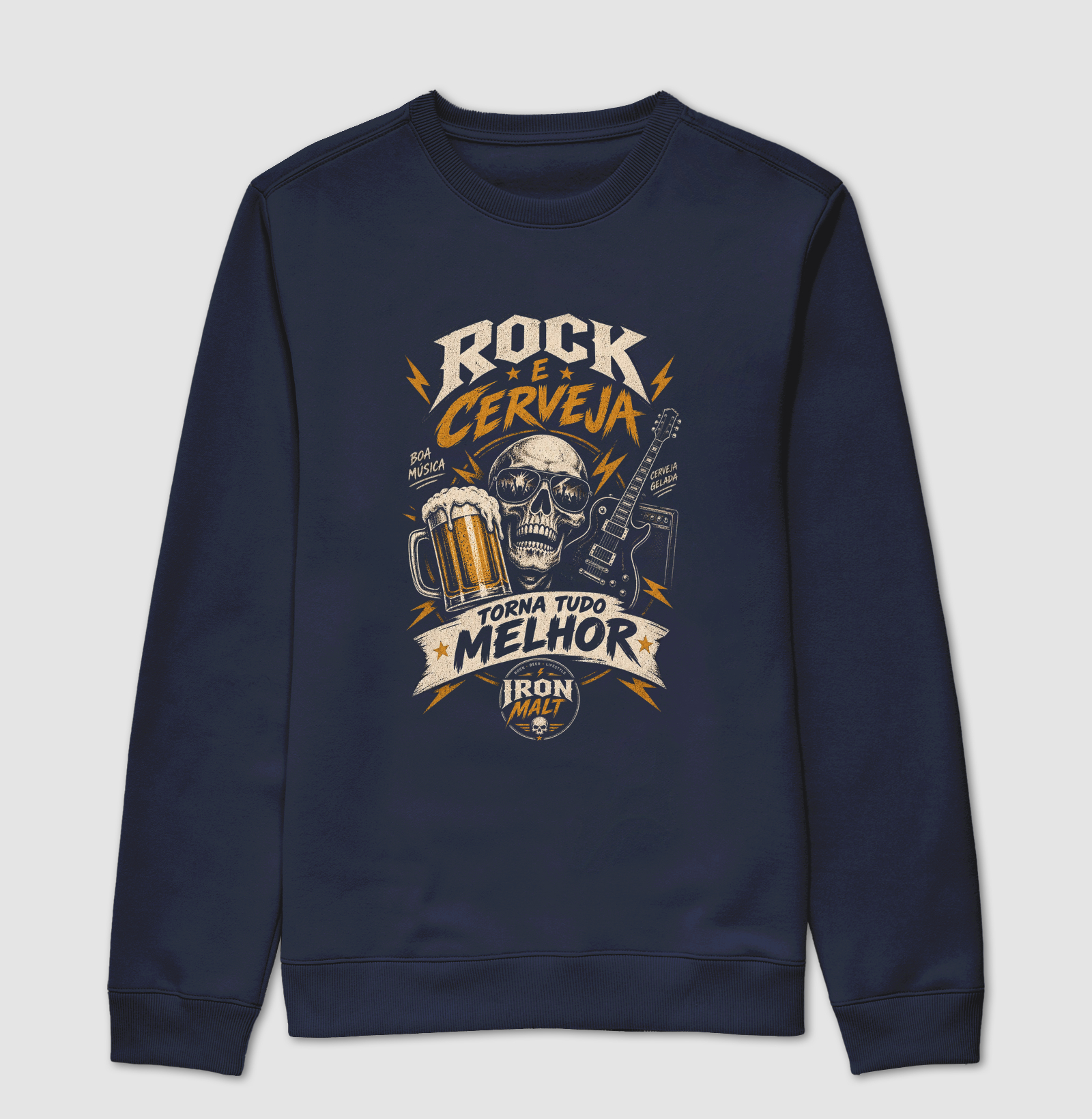 Moletom Rock e Cerveja Caveira com Guitarra – Estilo Rock’n Roll | Iron Malte - Imagem 3