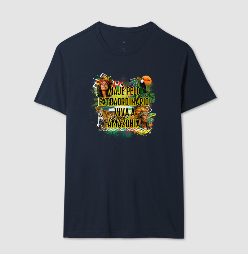 Camiseta Viaje pelo Extraordinario Viva a Amazonia | Onca Tucano Indigena | Colecao Viciados em Viagem - Imagem 9