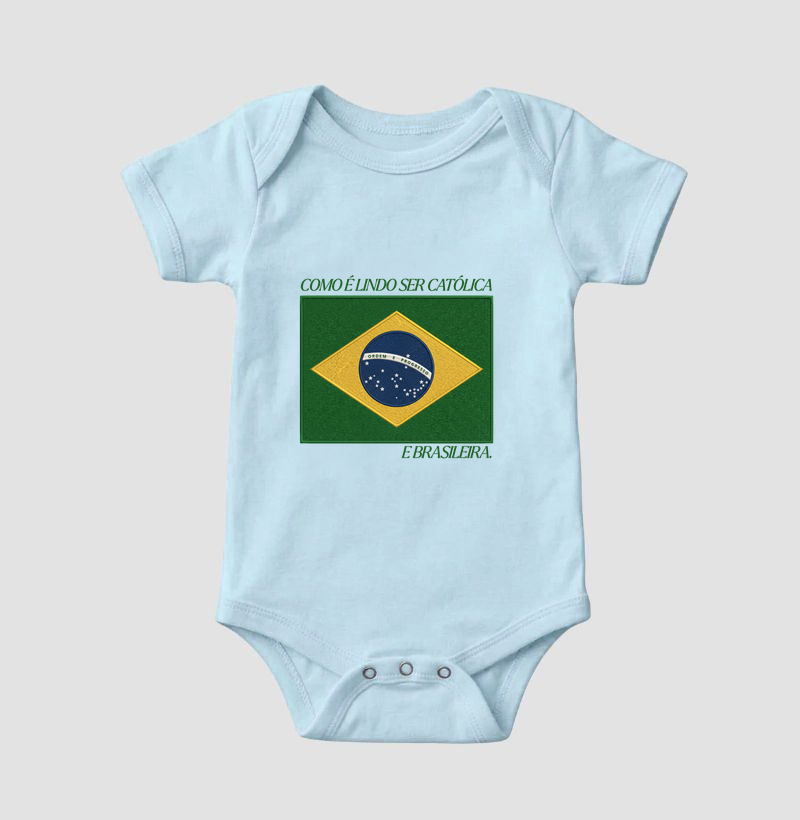 Body Infantil Brasil Bandeira Estilo Bordada - Imagem 5