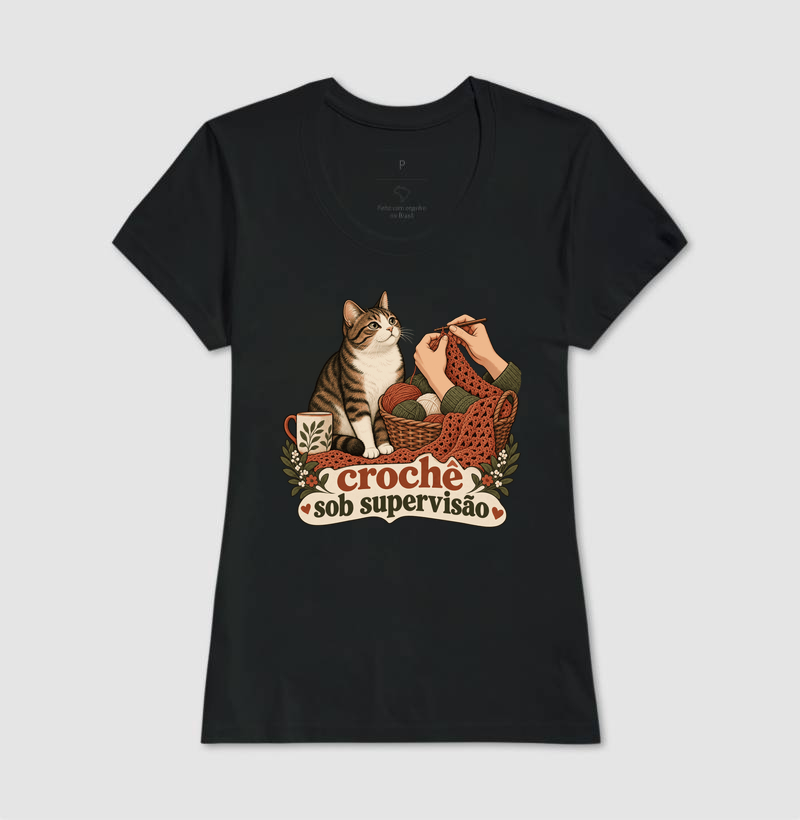 Camiseta Gato Crochê "crochê sob supervisão" | Pelo & Pano - Imagem 3