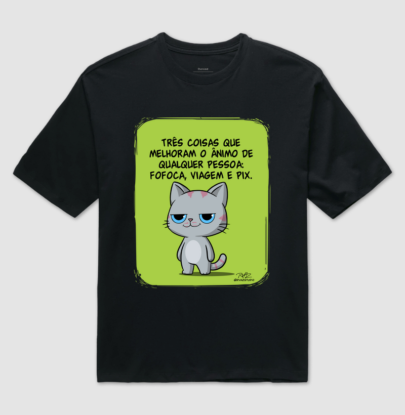 Camiseta Gato Sincero Fofoca Viagem e Pix - Imagem 2